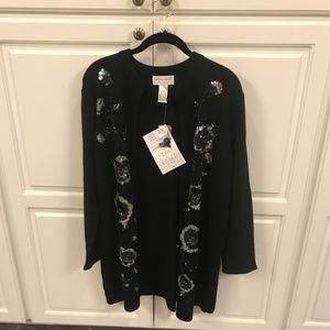 Victor Costa Black with Blue Beaded Flowers Sweater